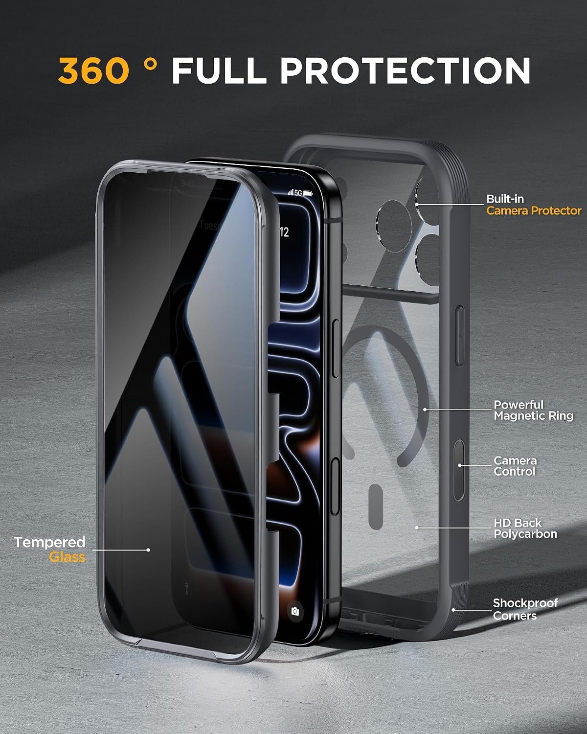 image:imageMiracase for iPhone 18 Pro Case with Privacy Screen Protector BlackDeep Grey