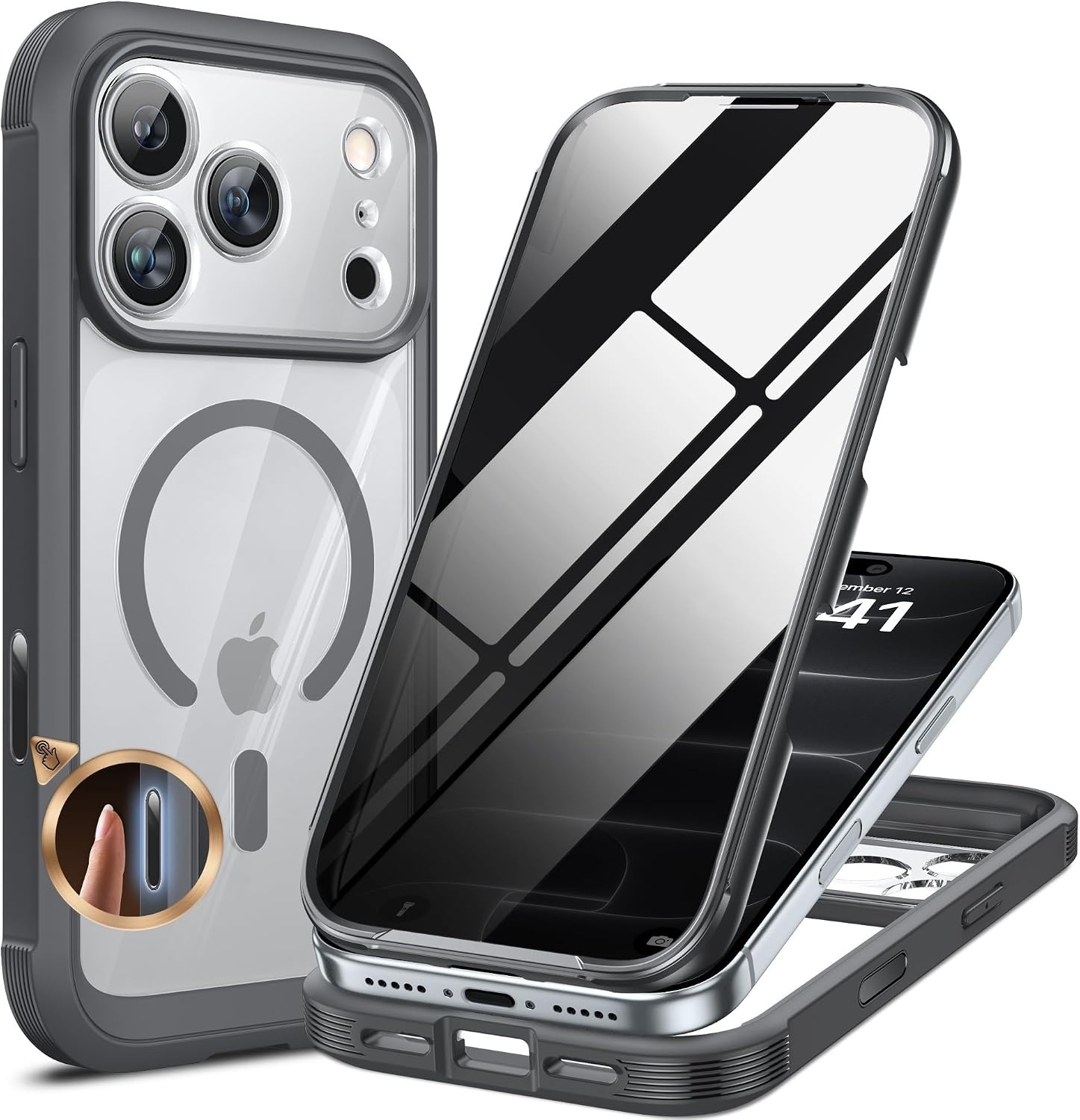 image:imageMiracase for iPhone 18 Pro Case with Privacy Screen Protector BlackDeep Grey