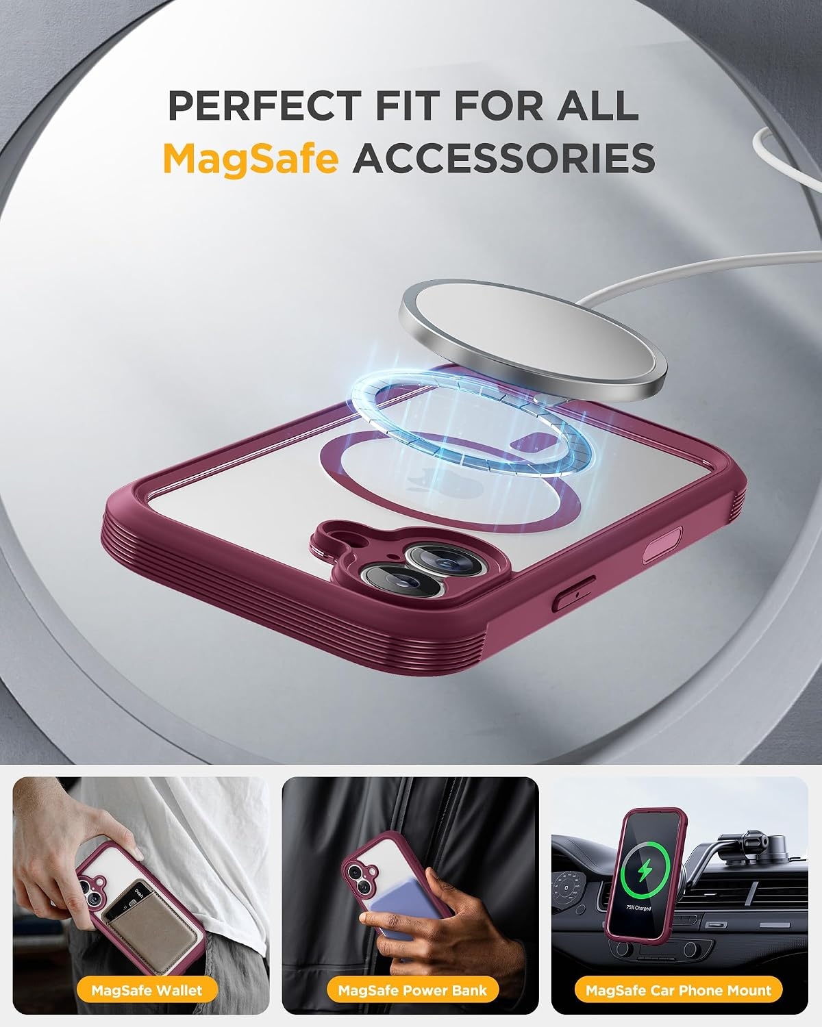 image:imageMiracase for iPhone 18 Pro Case with Privacy Screen Protector BlackDeep Magenta