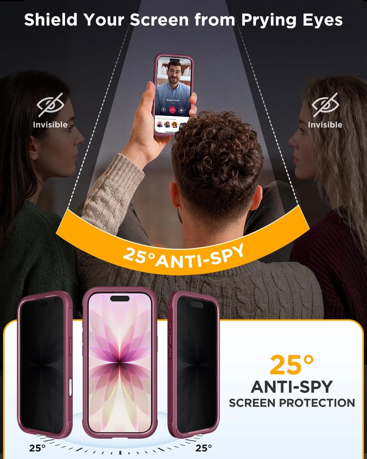 image:imageMiracase for iPhone 18 Pro Case with Privacy Screen Protector BlackDeep Magenta