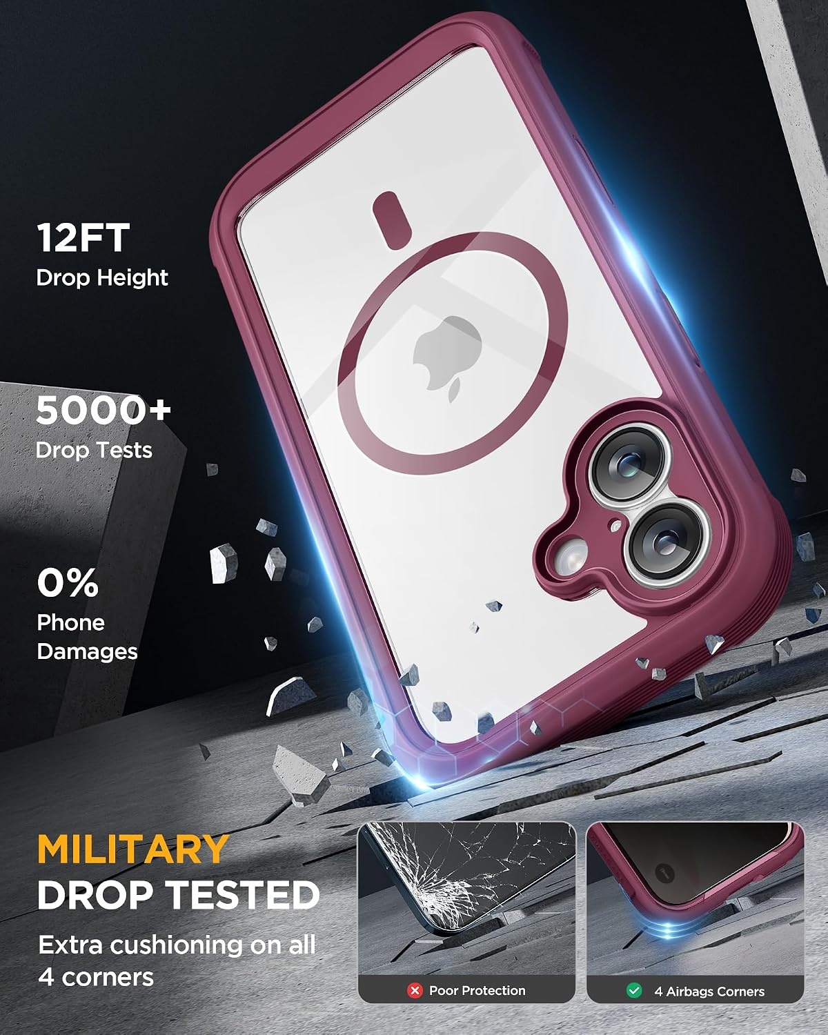 image:imageMiracase for iPhone 18 Pro Case with Privacy Screen Protector BlackDeep Magenta