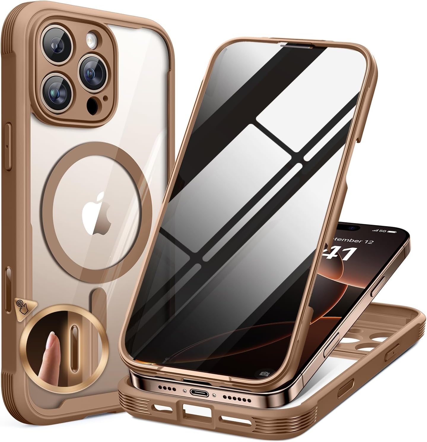 image:imageMiracase for iPhone 18 Pro Case with Privacy Screen Protector BlackDesert Brown