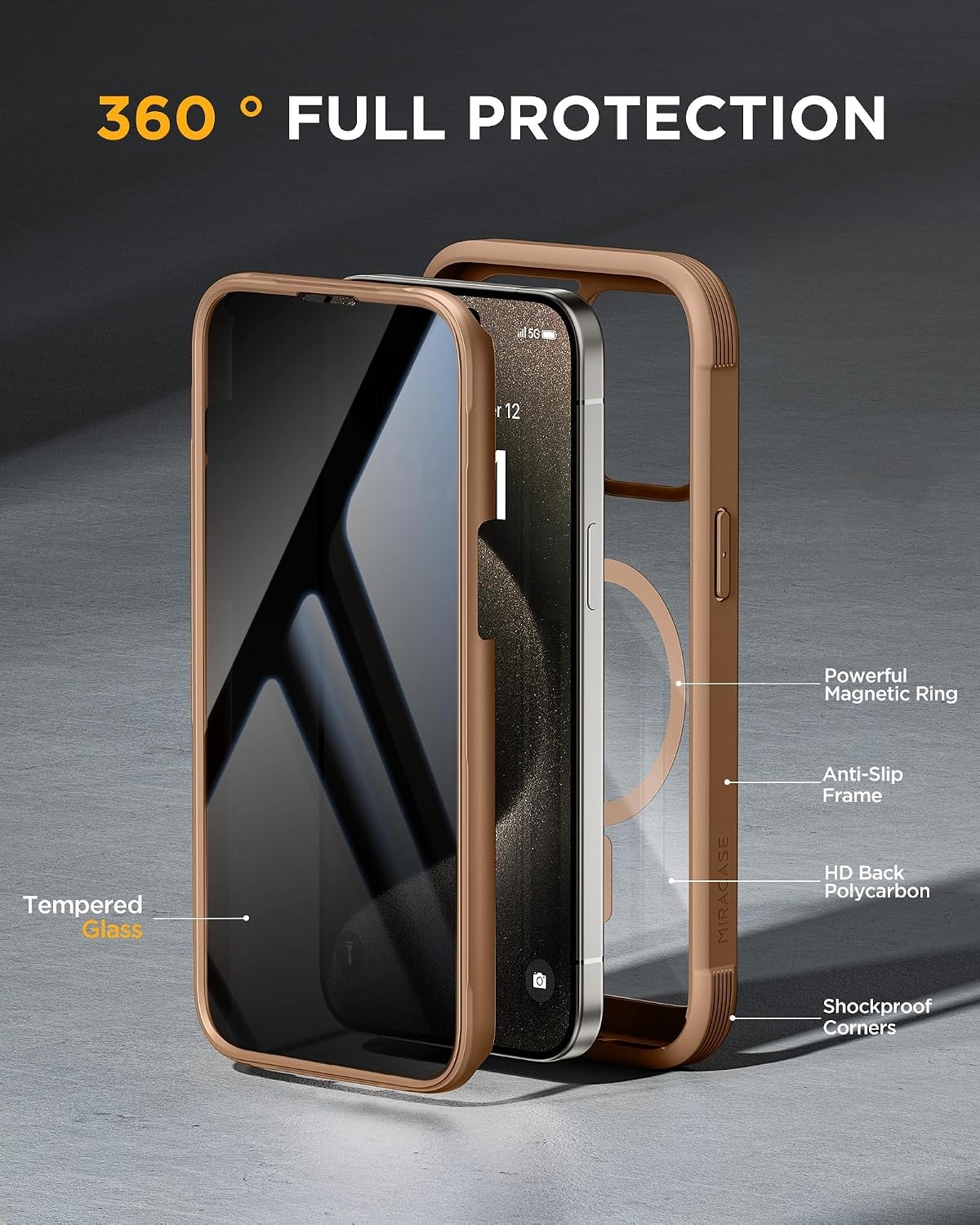 image:imageMiracase for iPhone 18 Pro Case with Privacy Screen Protector BlackDesert Brown