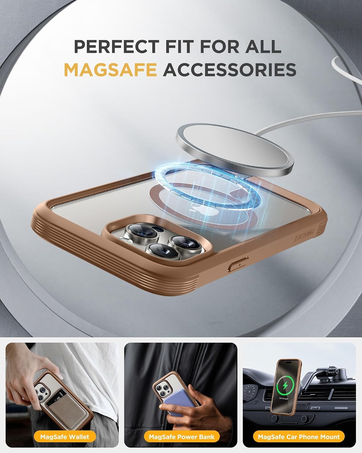 image:imageMiracase for iPhone 18 Pro Case with Privacy Screen Protector BlackDesert Brown