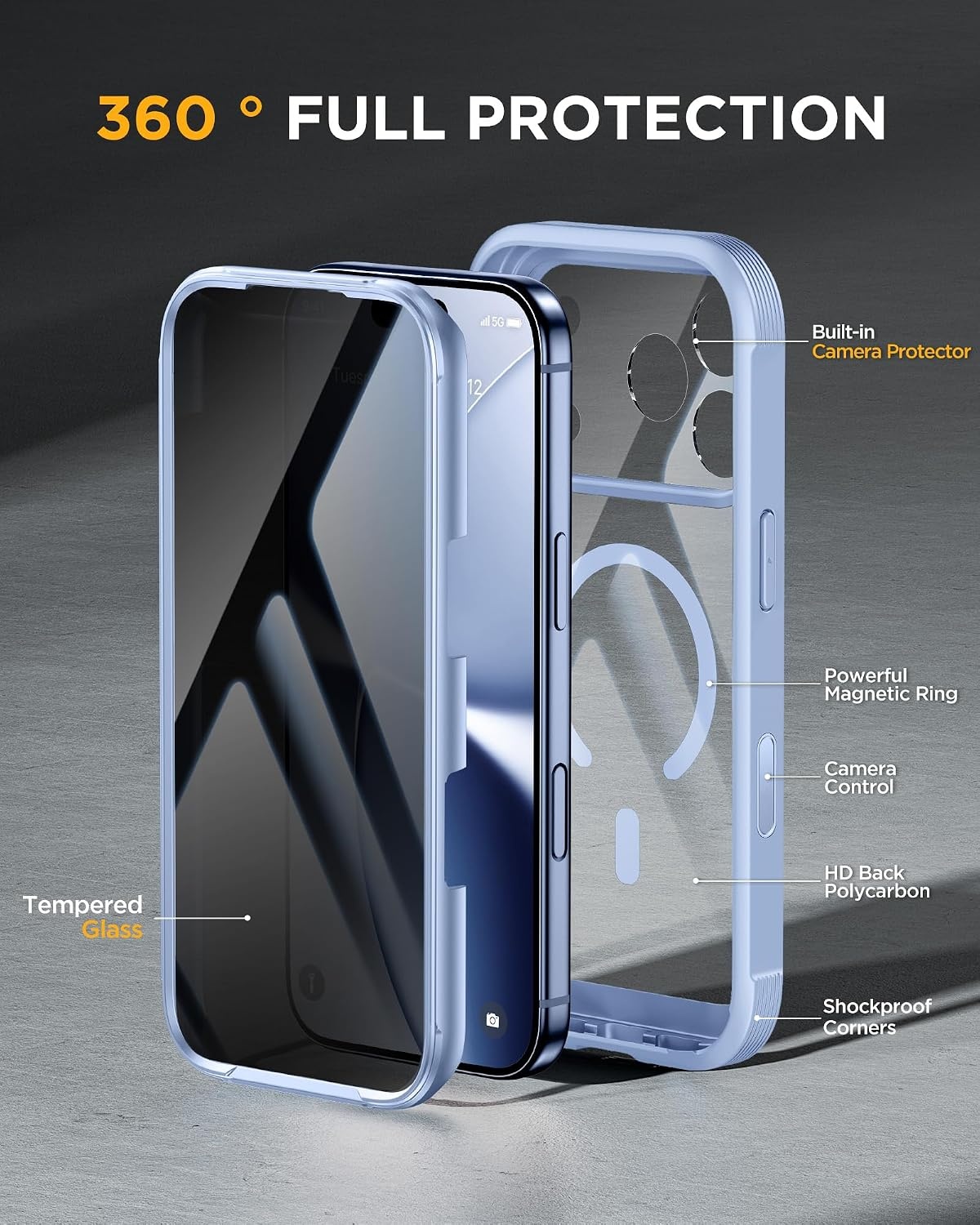 image:imageMiracase for iPhone 18 Pro Case with Privacy Screen Protector BlackGlacier Blue