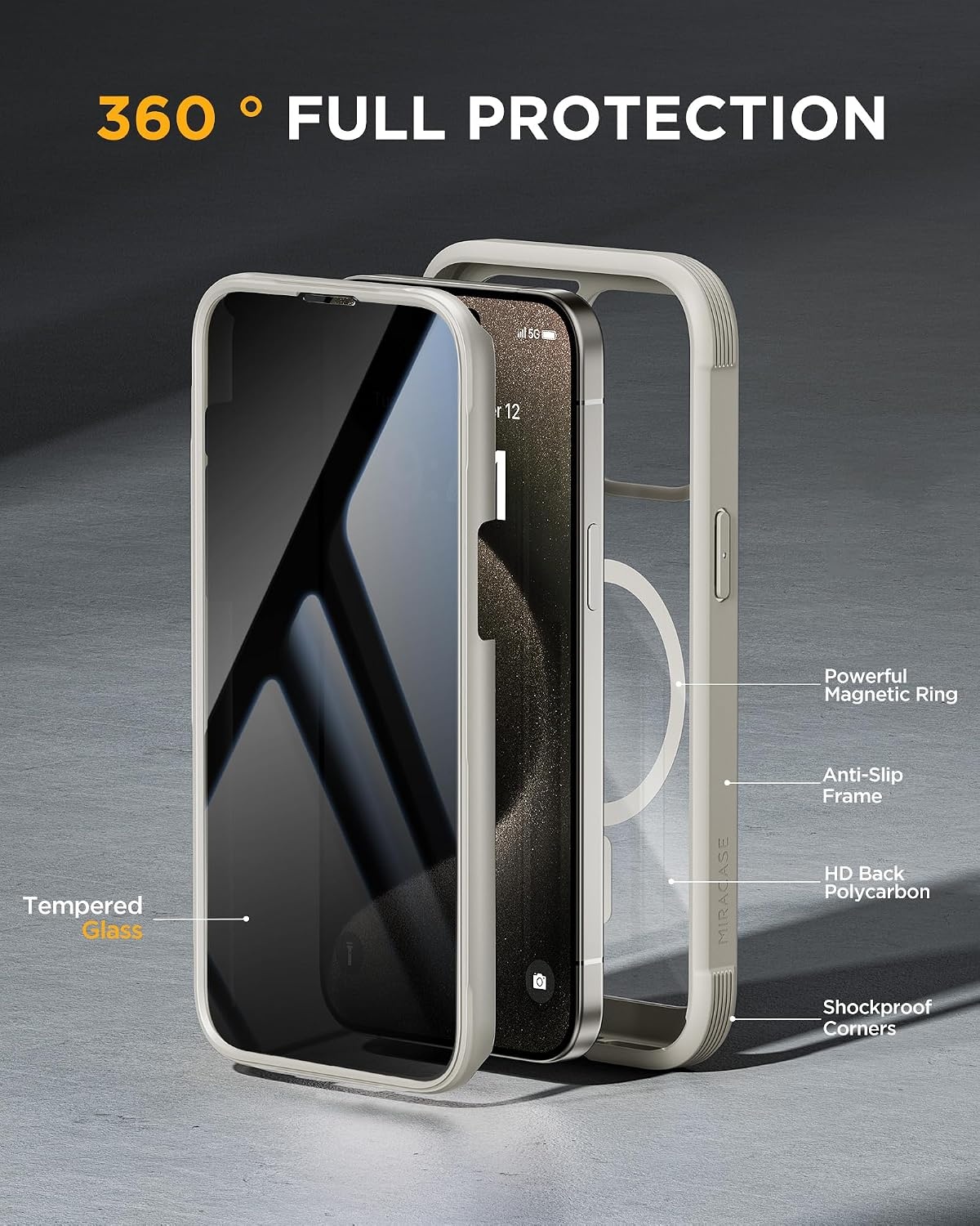 image:imageMiracase for iPhone 18 Pro Case with Privacy Screen Protector BlackGrey