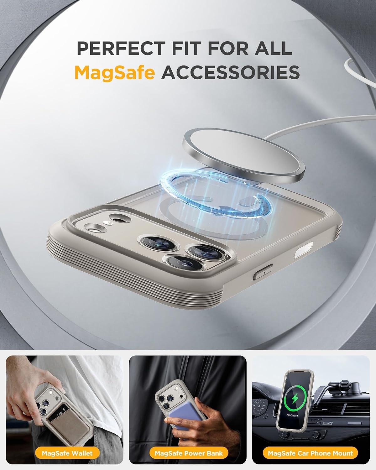 image:imageMiracase for iPhone 18 Pro Case with Privacy Screen Protector BlackNatural Titanium