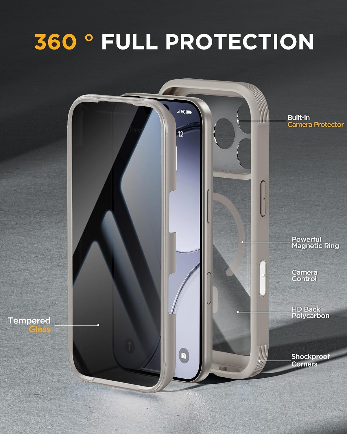 image:imageMiracase for iPhone 18 Pro Case with Privacy Screen Protector BlackNatural Titanium