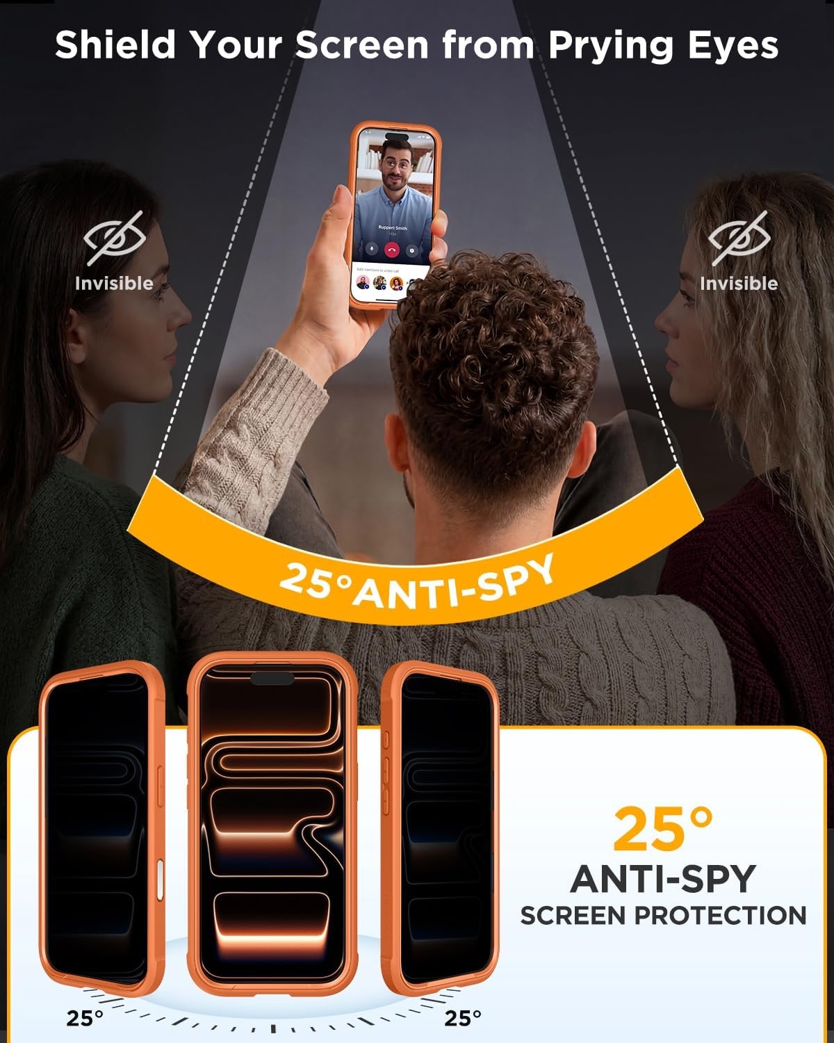 image:imageMiracase for iPhone 18 Pro Case with Privacy Screen Protector BlackOrange