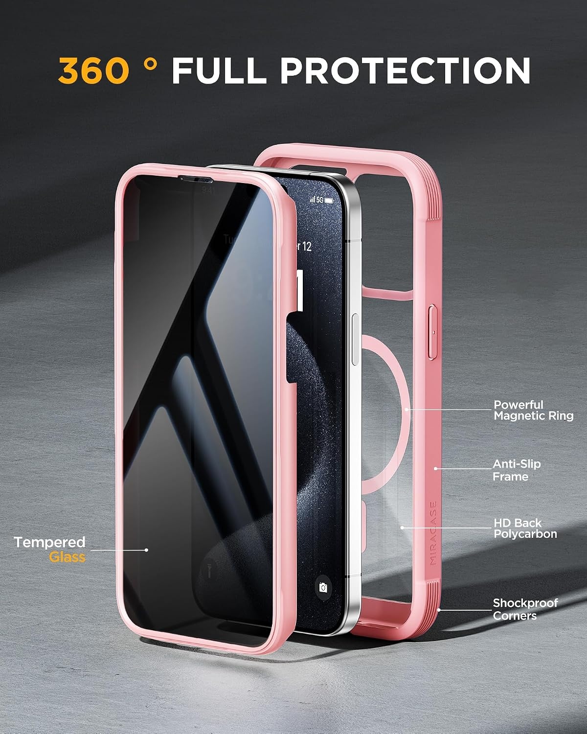 image:imageMiracase for iPhone 18 Pro Case with Privacy Screen Protector BlackPink