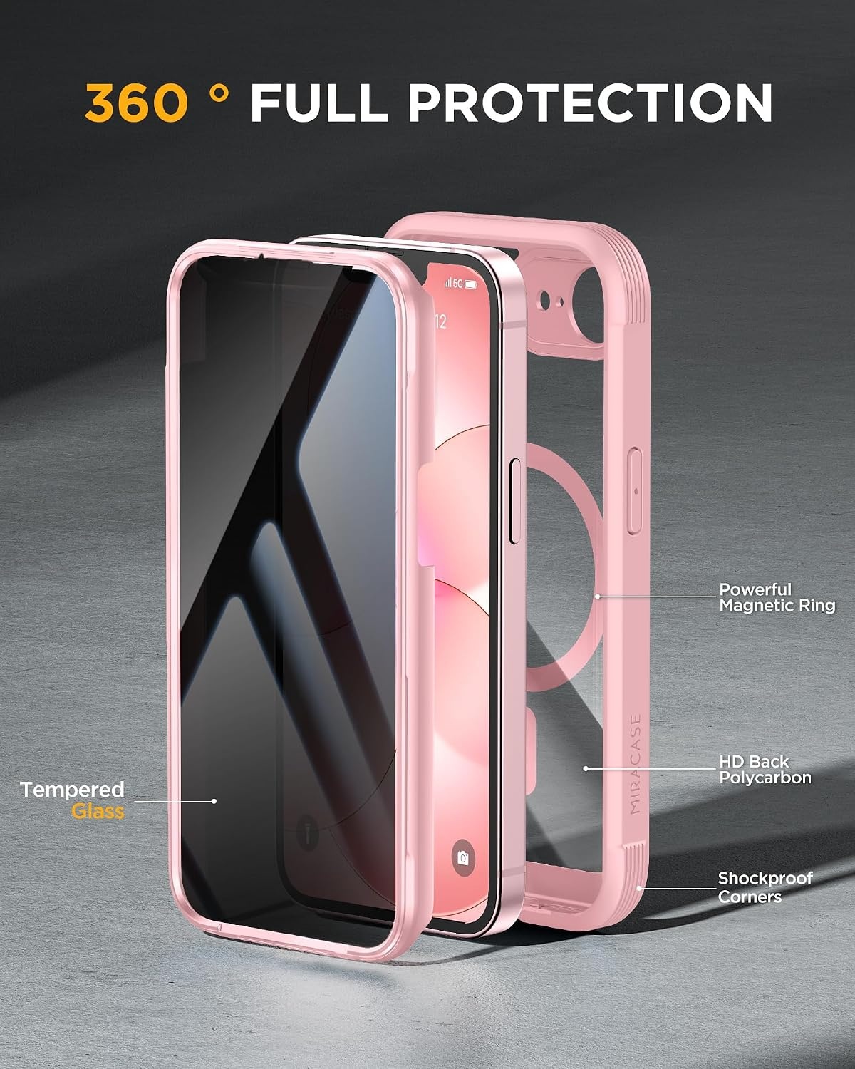 image:imageMiracase for iPhone 18 Pro Case with Privacy Screen Protector BlackPink