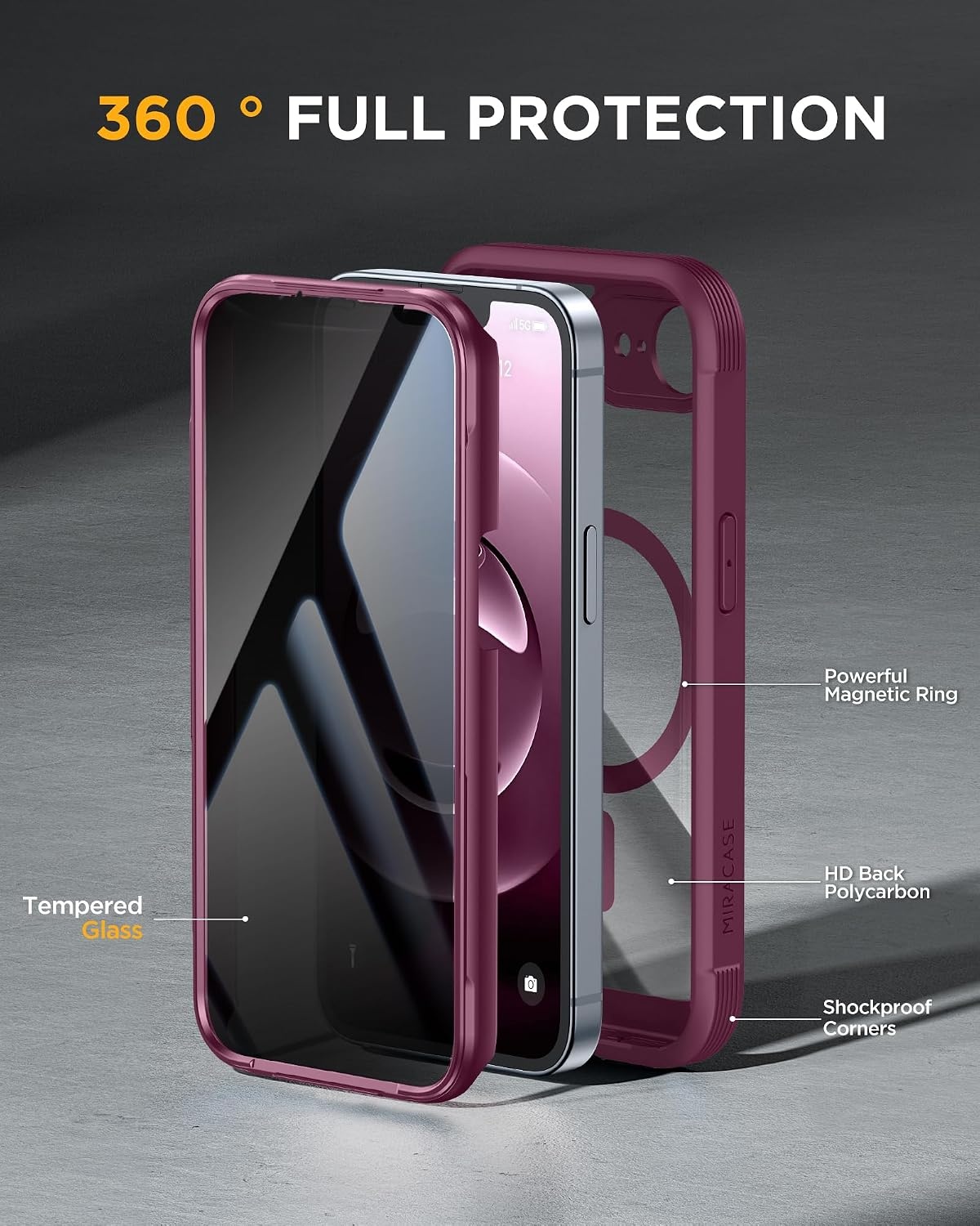 image:imageMiracase for iPhone 18 Pro Case with Privacy Screen Protector BlackPlum