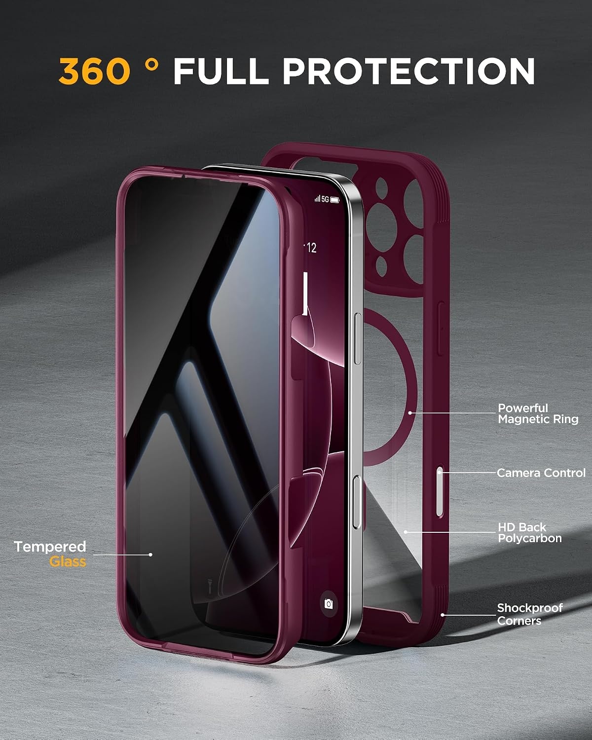 image:imageMiracase for iPhone 18 Pro Case with Privacy Screen Protector BlackPlum