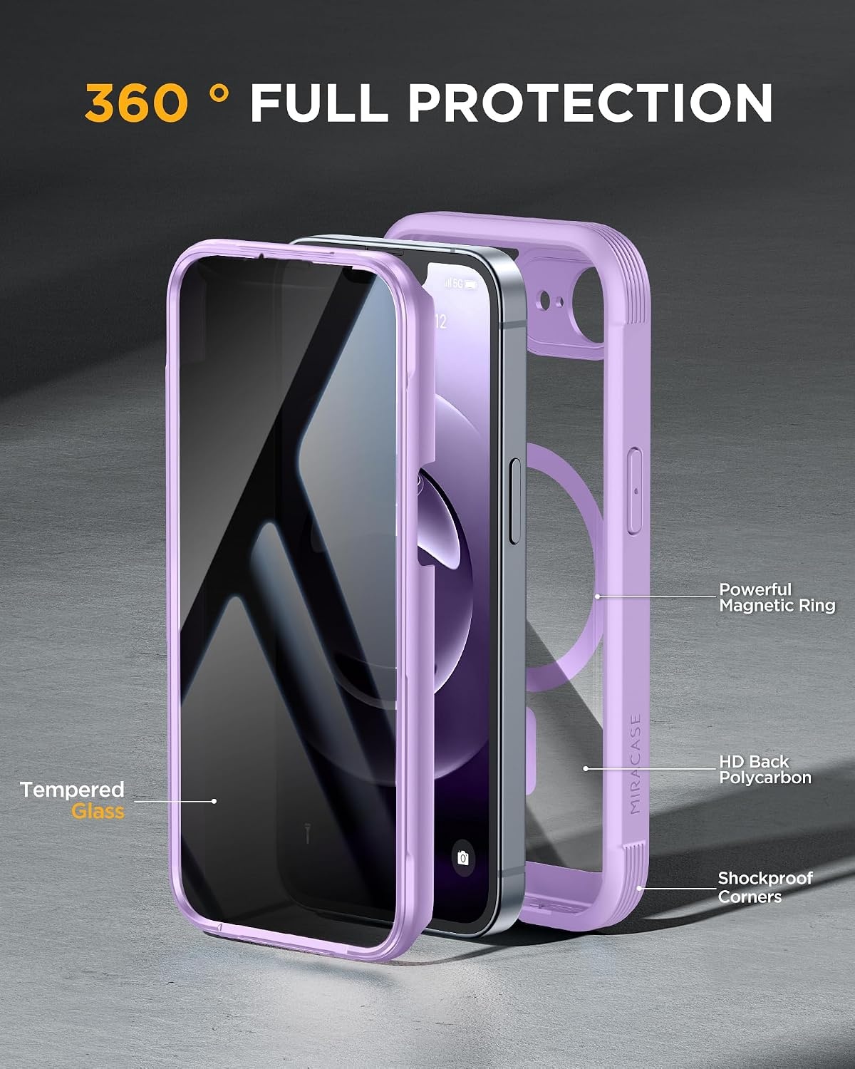 image:imageMiracase for iPhone 18 Pro Case with Privacy Screen Protector BlackPruple