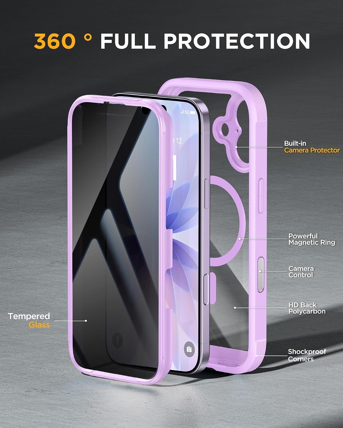 image:imageMiracase for iPhone 18 Pro Case with Privacy Screen Protector BlackPurple