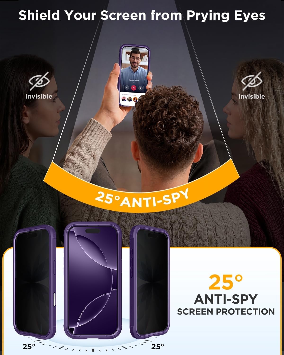 image:imageMiracase for iPhone 18 Pro Case with Privacy Screen Protector BlackPurple