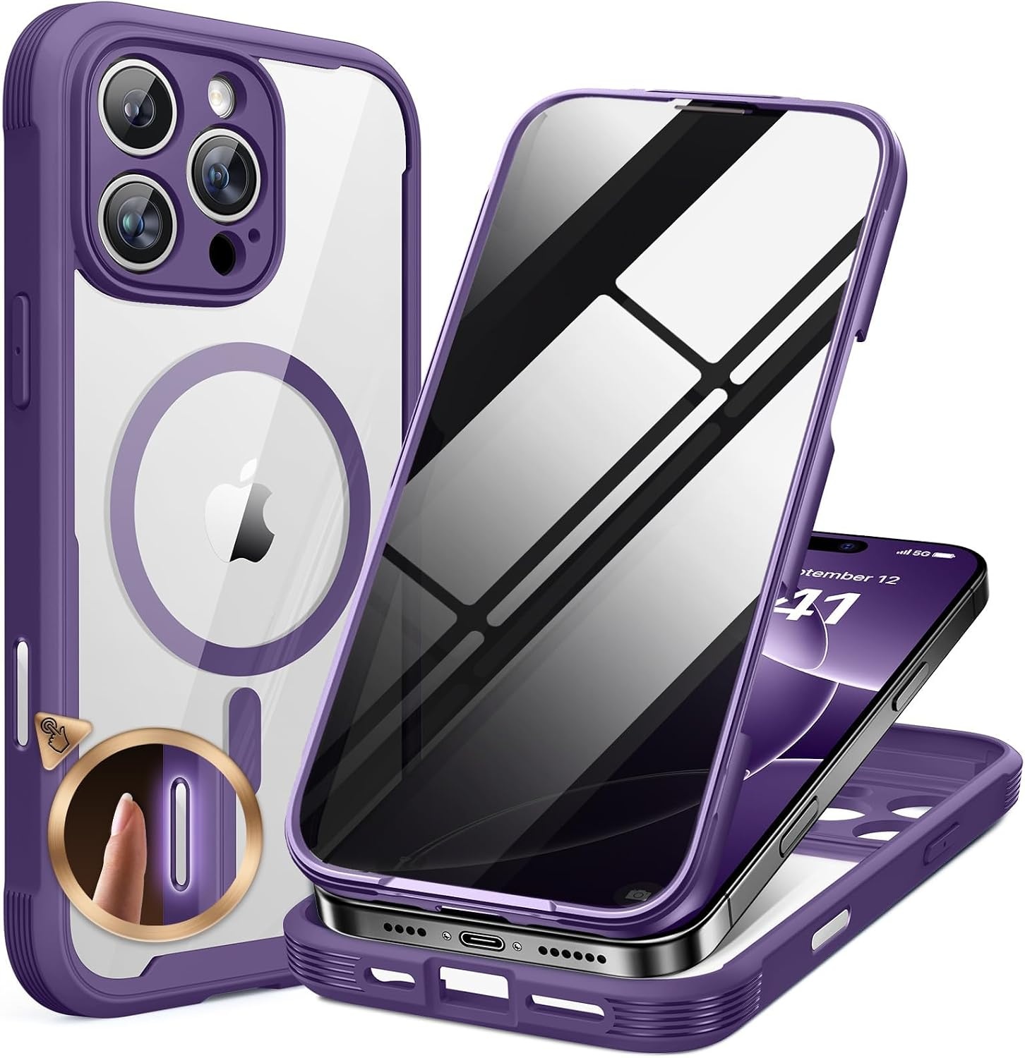 image:imageMiracase for iPhone 18 Pro Case with Privacy Screen Protector BlackPurple