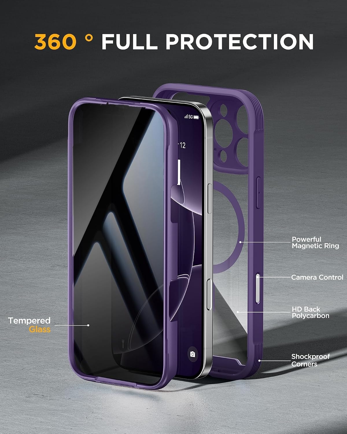 image:imageMiracase for iPhone 18 Pro Case with Privacy Screen Protector BlackPurple