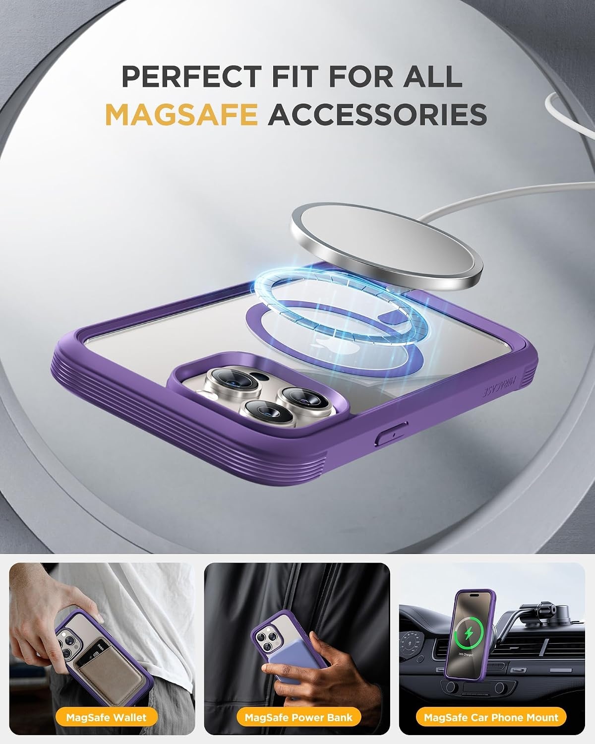 image:imageMiracase for iPhone 18 Pro Case with Privacy Screen Protector BlackPurple