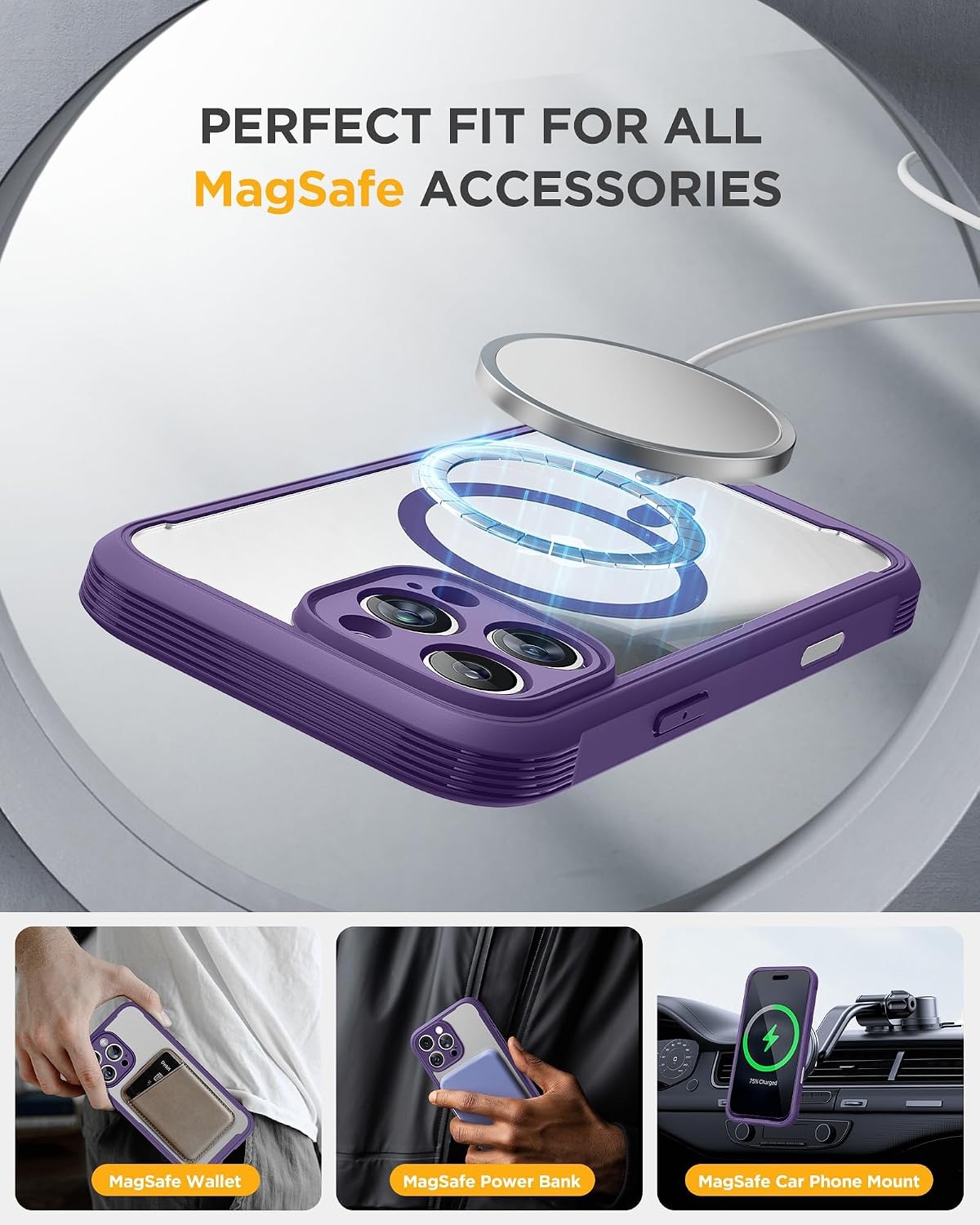 image:imageMiracase for iPhone 18 Pro Case with Privacy Screen Protector BlackPurple