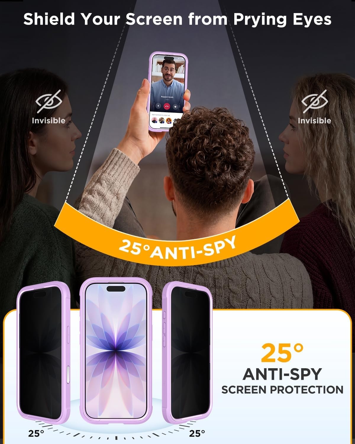 image:imageMiracase for iPhone 18 Pro Case with Privacy Screen Protector BlackPurple