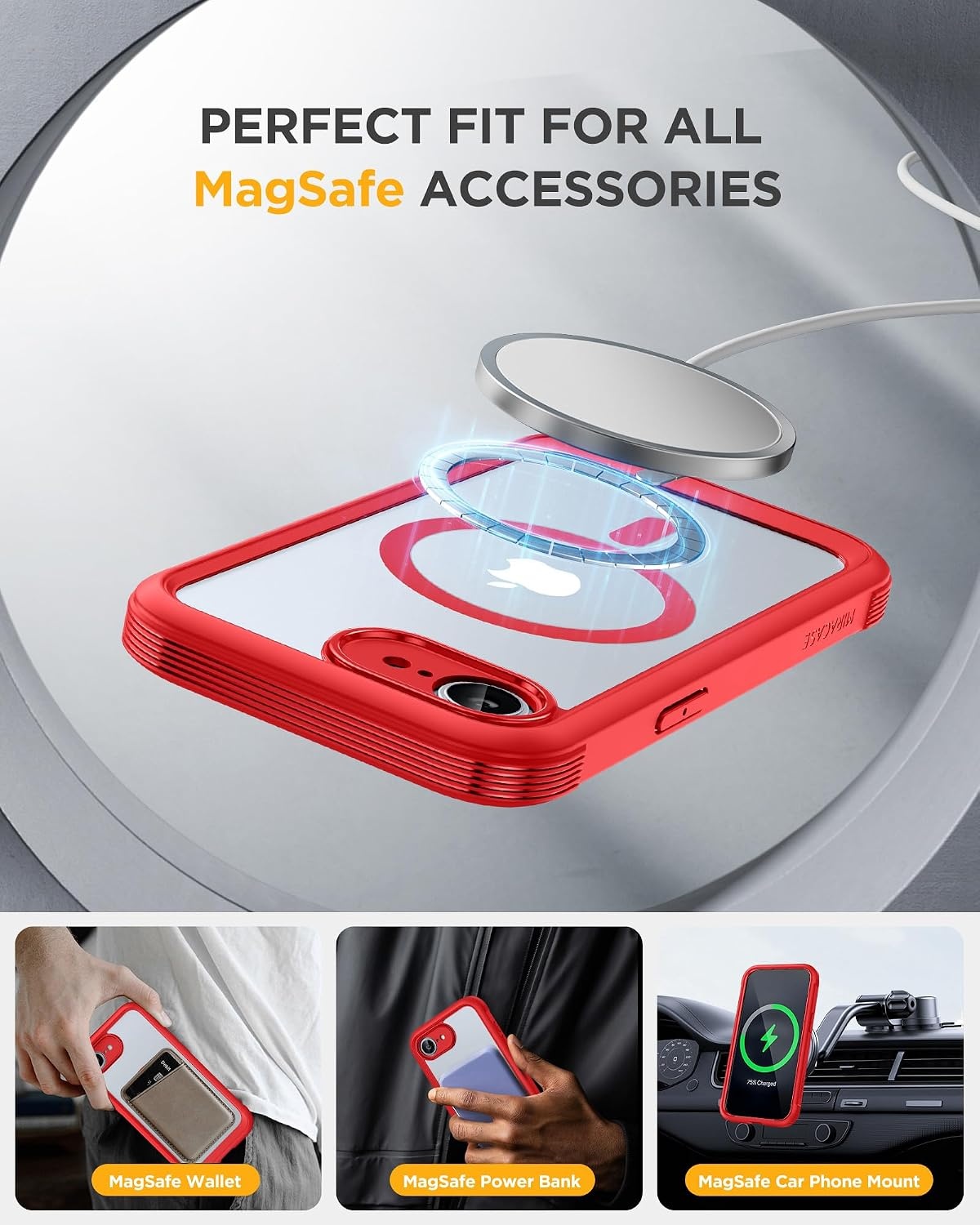 image:imageMiracase for iPhone 18 Pro Case with Privacy Screen Protector BlackRed