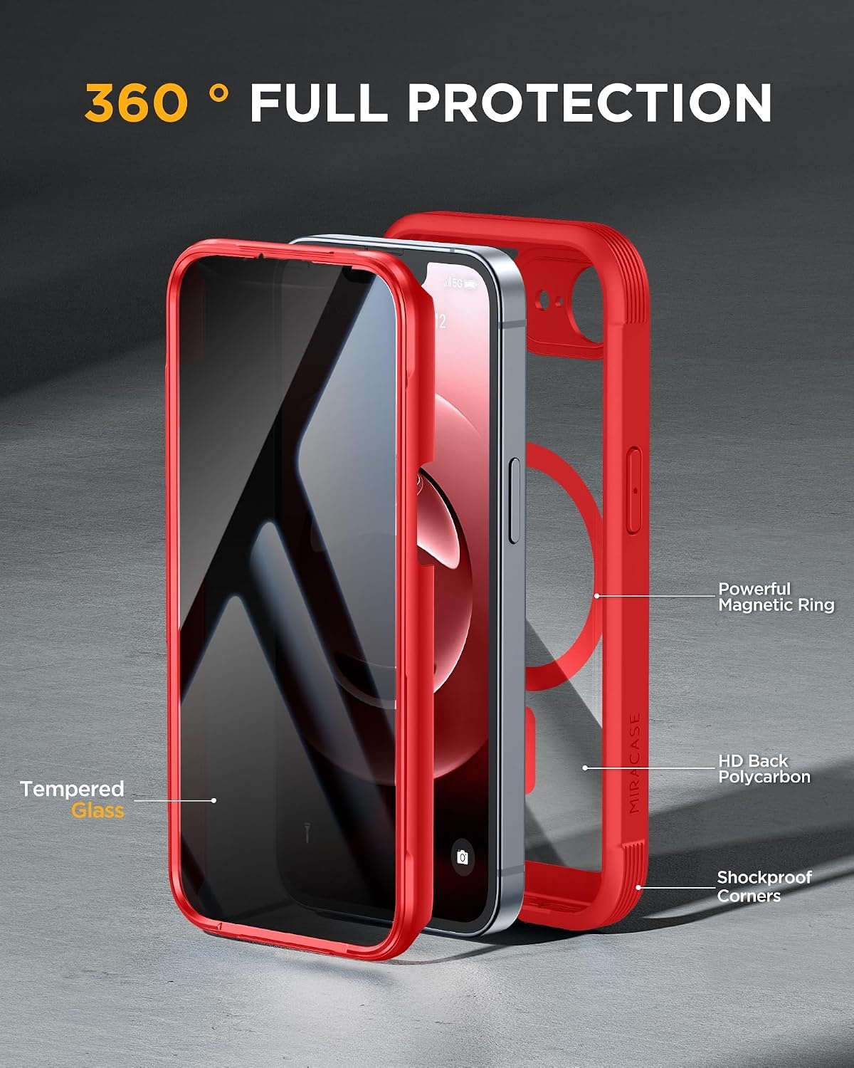 image:imageMiracase for iPhone 18 Pro Case with Privacy Screen Protector BlackRed