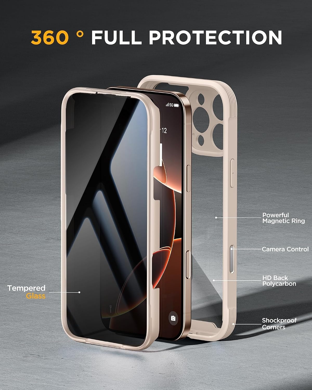 image:imageMiracase for iPhone 18 Pro Case with Privacy Screen Protector BlackSand