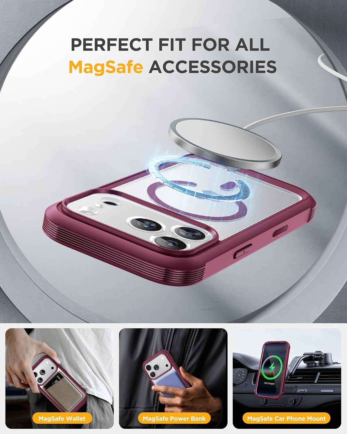 image:imageMiracase for iPhone 18 Pro Case with Privacy Screen Protector BlackWine Red