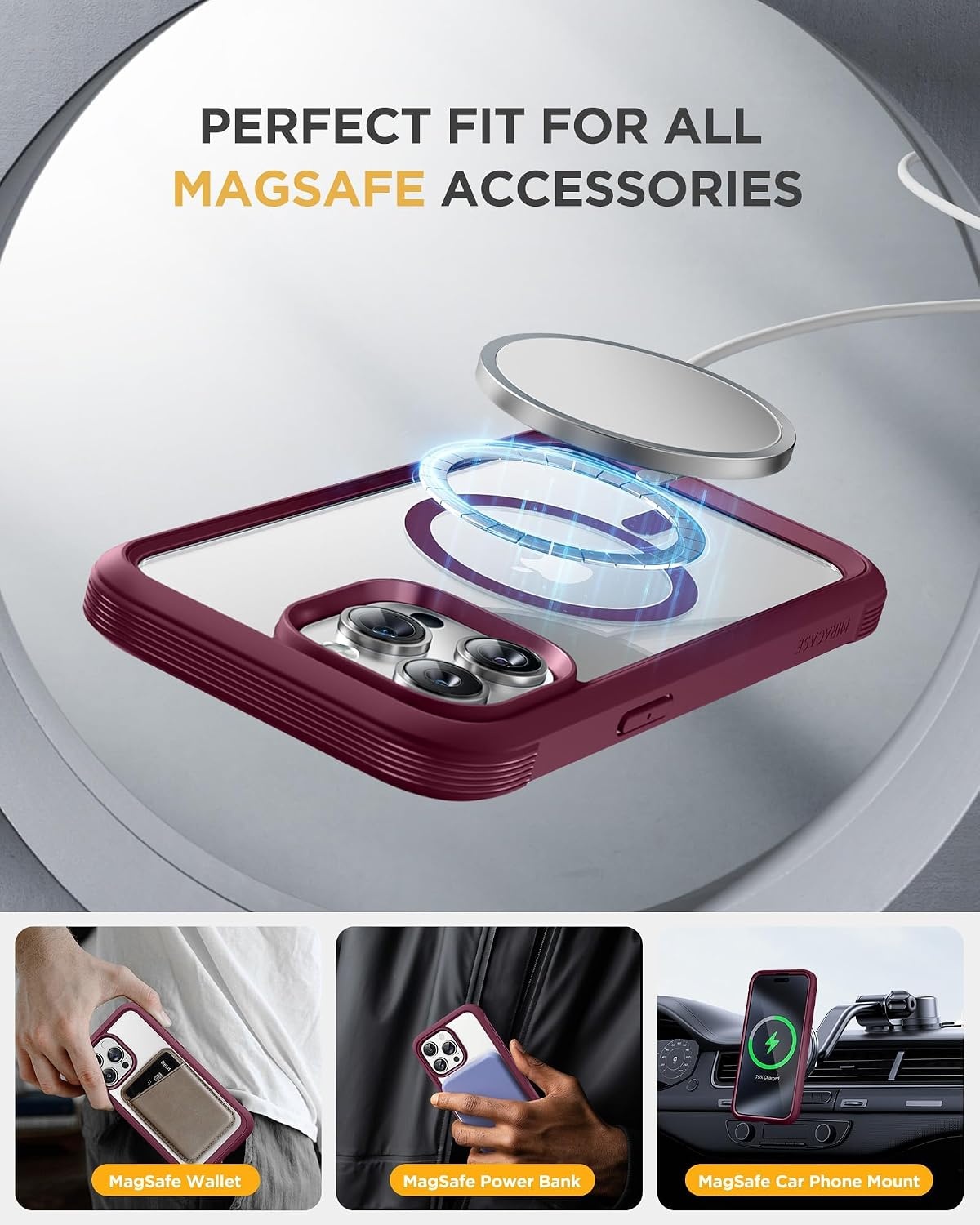 image:imageMiracase for iPhone 18 Pro Case with Privacy Screen Protector BlackWine Red