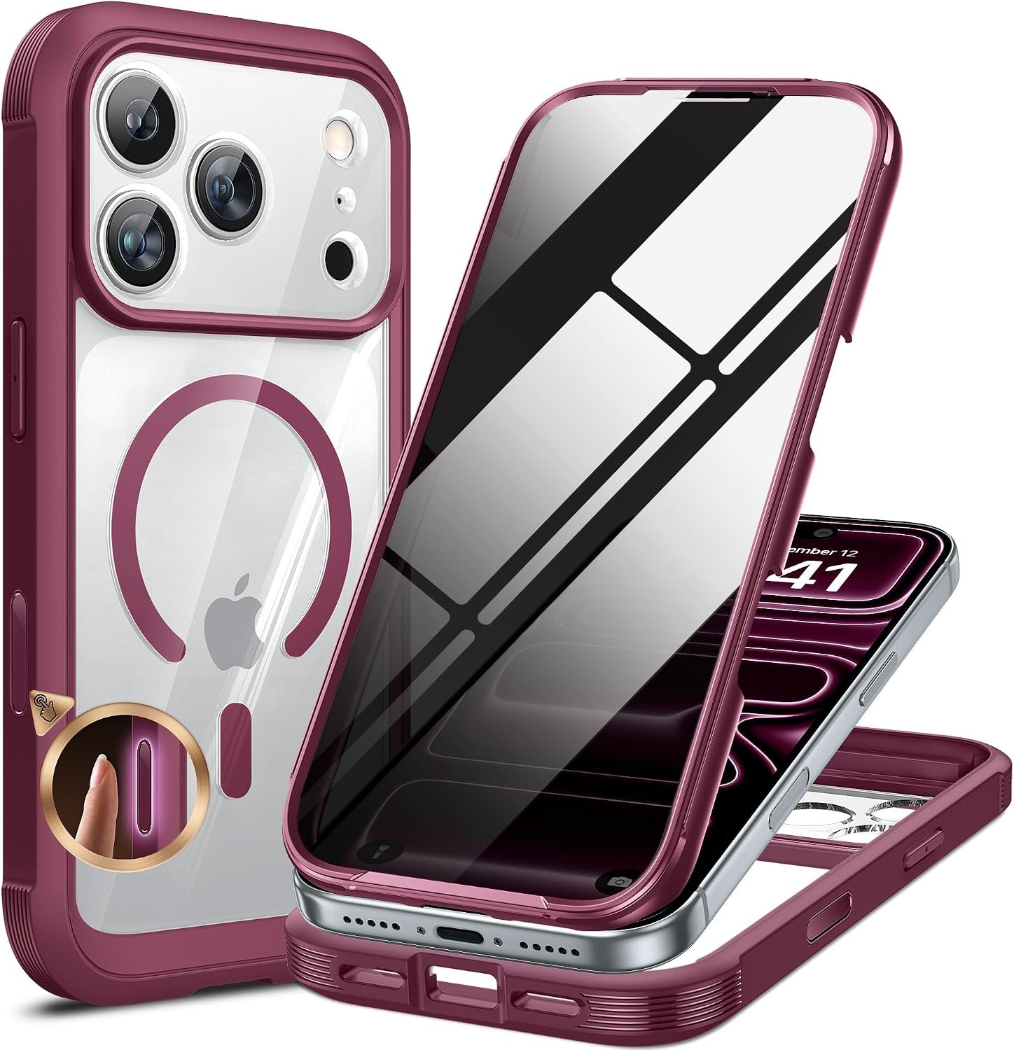 image:imageMiracase for iPhone 18 Pro Case with Privacy Screen Protector BlackWine Red