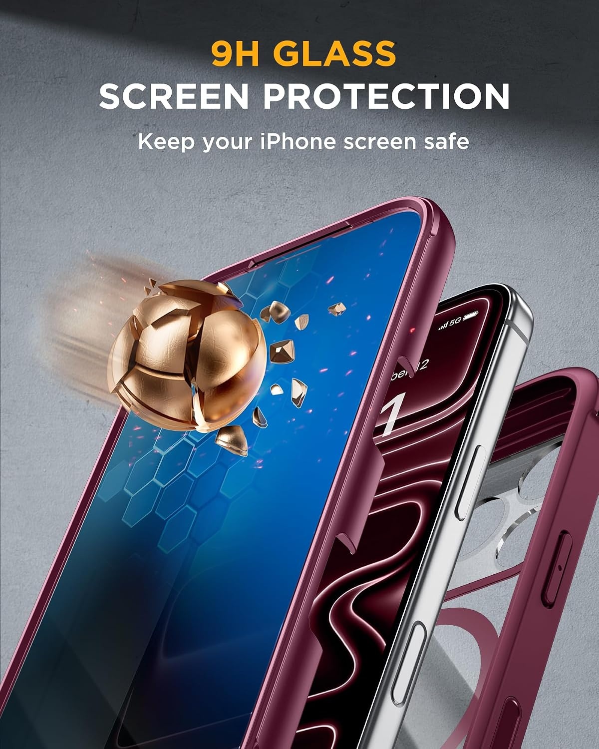 image:imageMiracase for iPhone 18 Pro Case with Privacy Screen Protector BlackWine Red