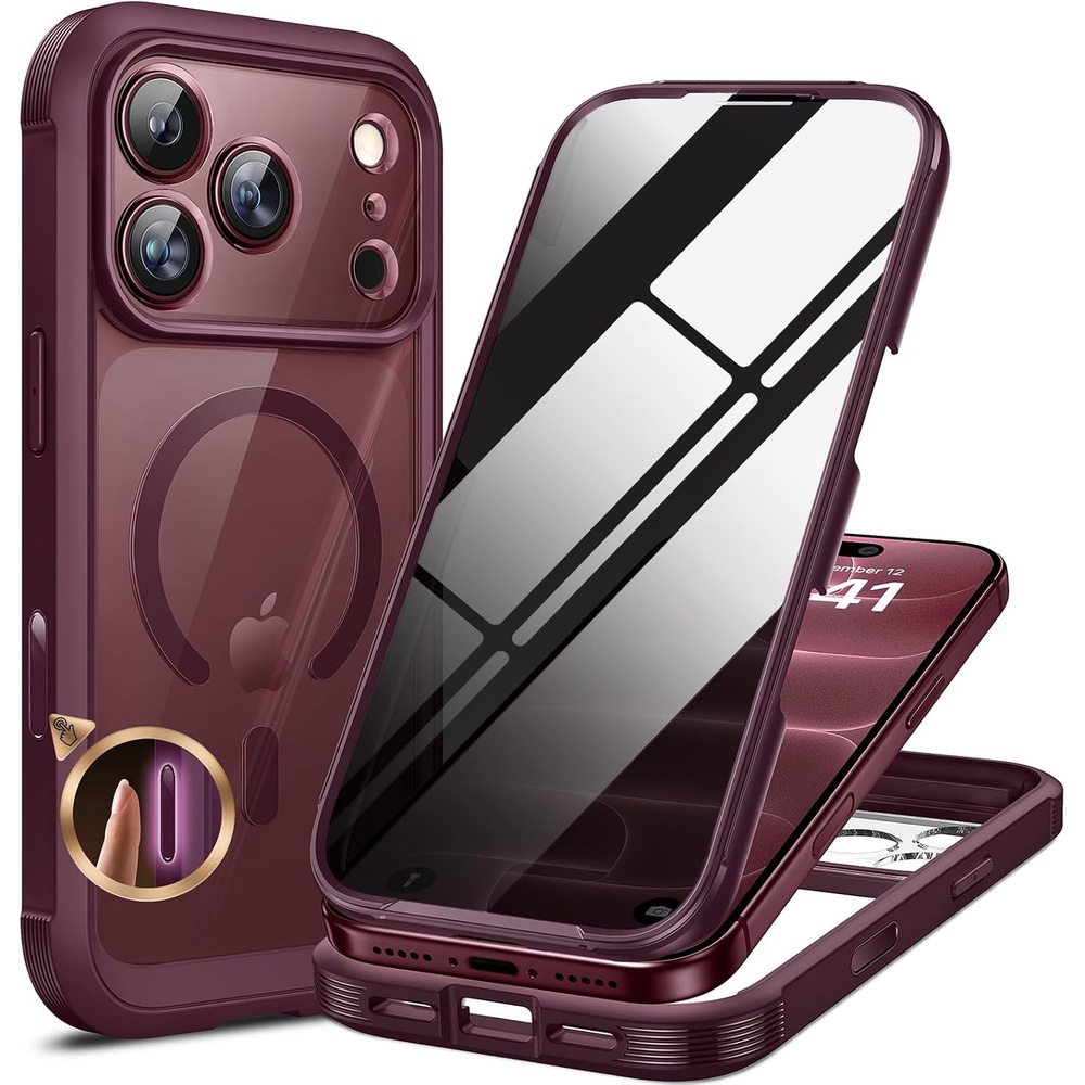 image:imageMiracase for iPhone 18 Pro Case with Privacy Screen Protector BlackBurgundy