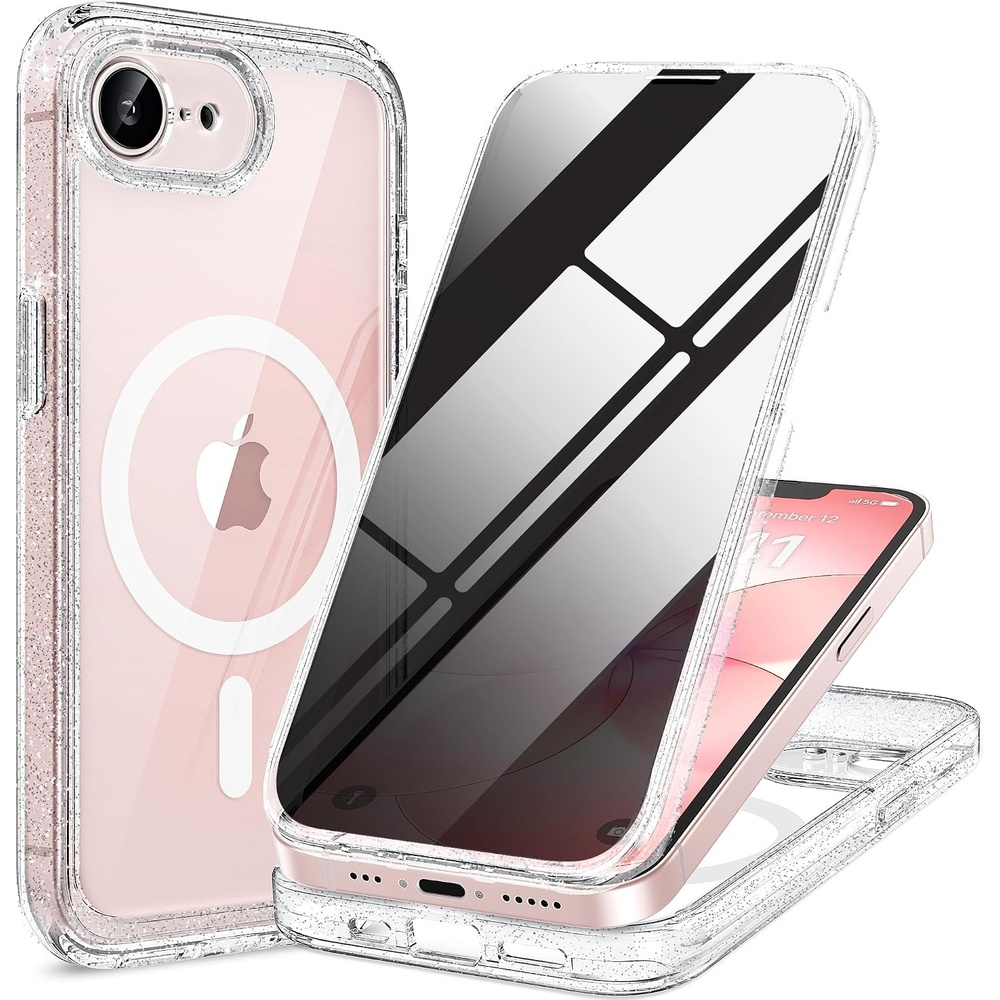 image:imageMiracase for iPhone 18 Pro Case with Privacy Screen Protector BlackClear Glitter