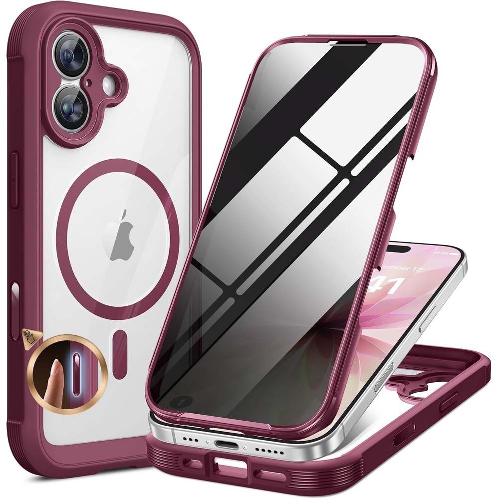 image:imageMiracase for iPhone 18 Pro Case with Privacy Screen Protector BlackDeep Magenta