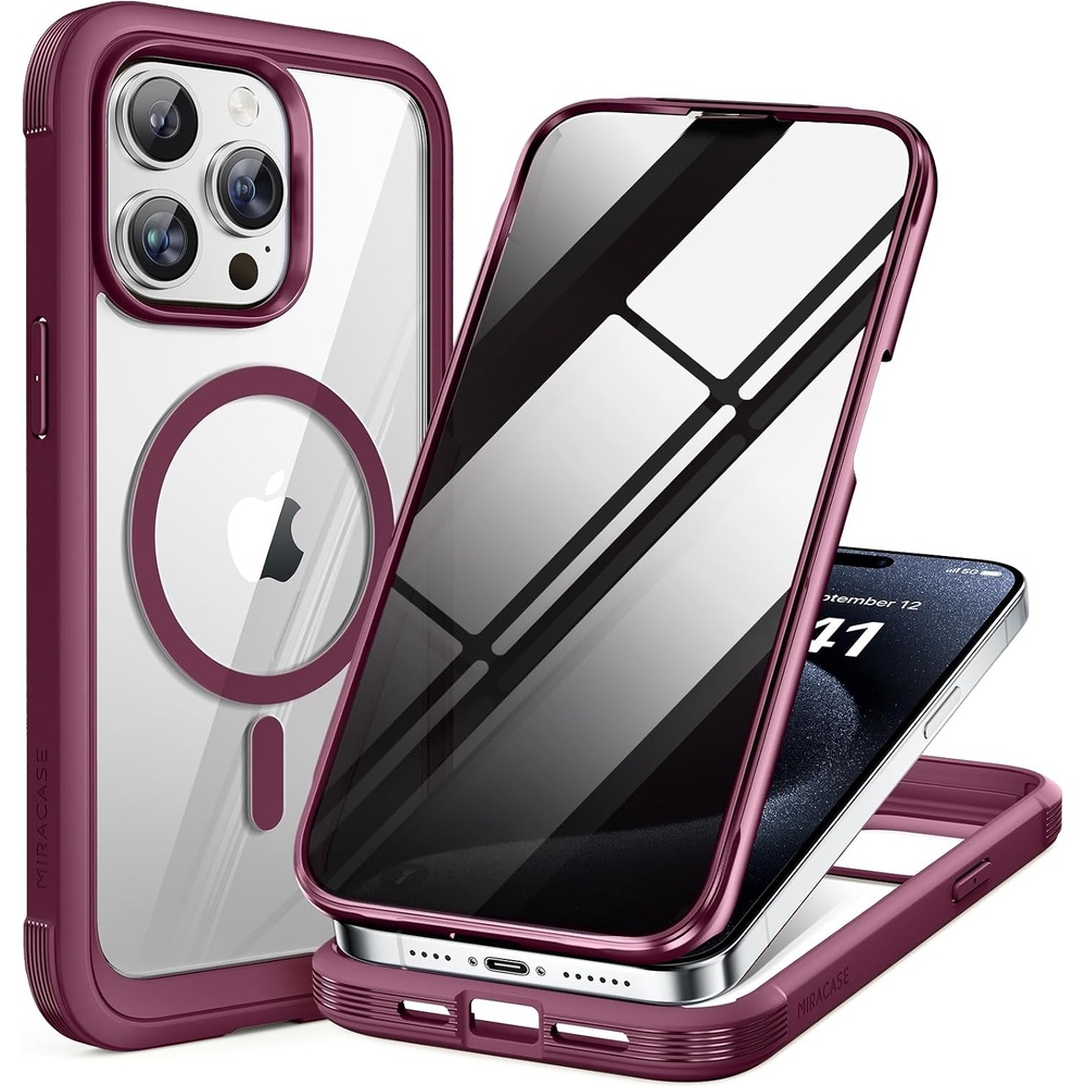 image:imageMiracase for iPhone 18 Pro Case with Privacy Screen Protector BlackWine Red