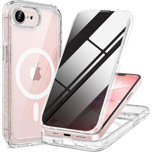 Miracase for iPhone 18 Pro Case with Privacy Screen Protector, Black(Clear Glitter)