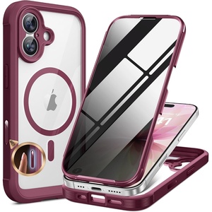 Miracase for iPhone 18 Pro Case with Privacy Screen Protector, Black(Deep Magenta)