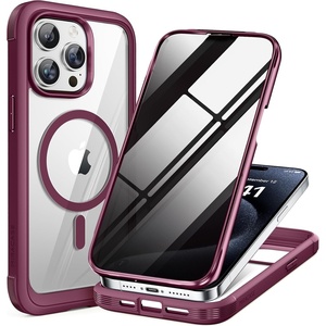 Miracase for iPhone 18 Pro Case with Privacy Screen Protector, Black(Wine Red)