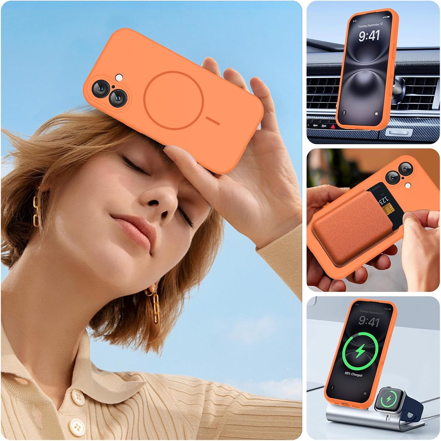 image:imageMiracase Silicone amp Magnetic for iPhone 16 Case Sunset Orange