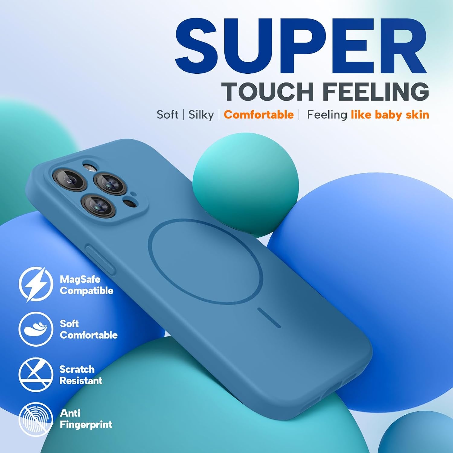image:imageMiracase Magnetic for iPhone 14 Pro Max Case Silicone Capri Blue