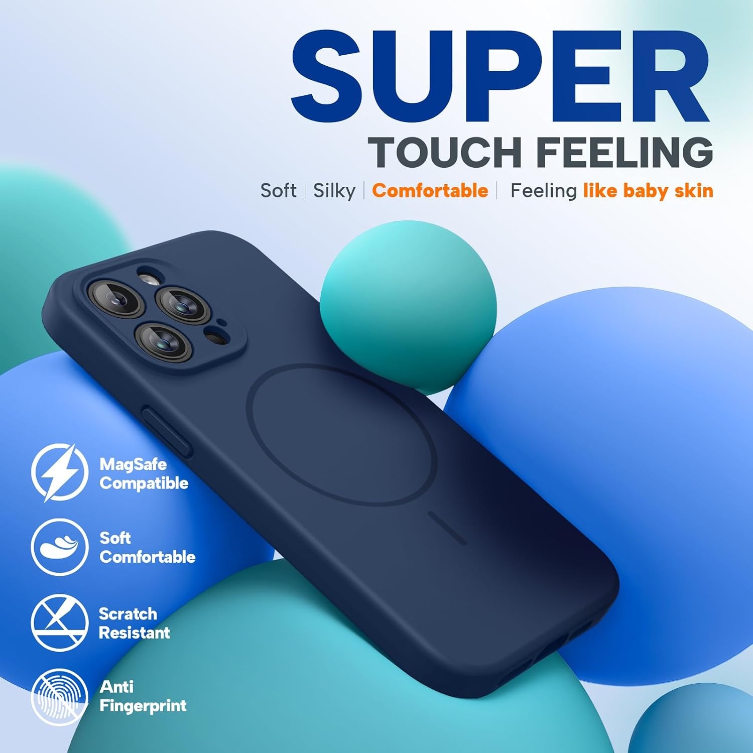 image:imageMiracase Magnetic for iPhone 14 Pro Max Case Silicone Dark Blue