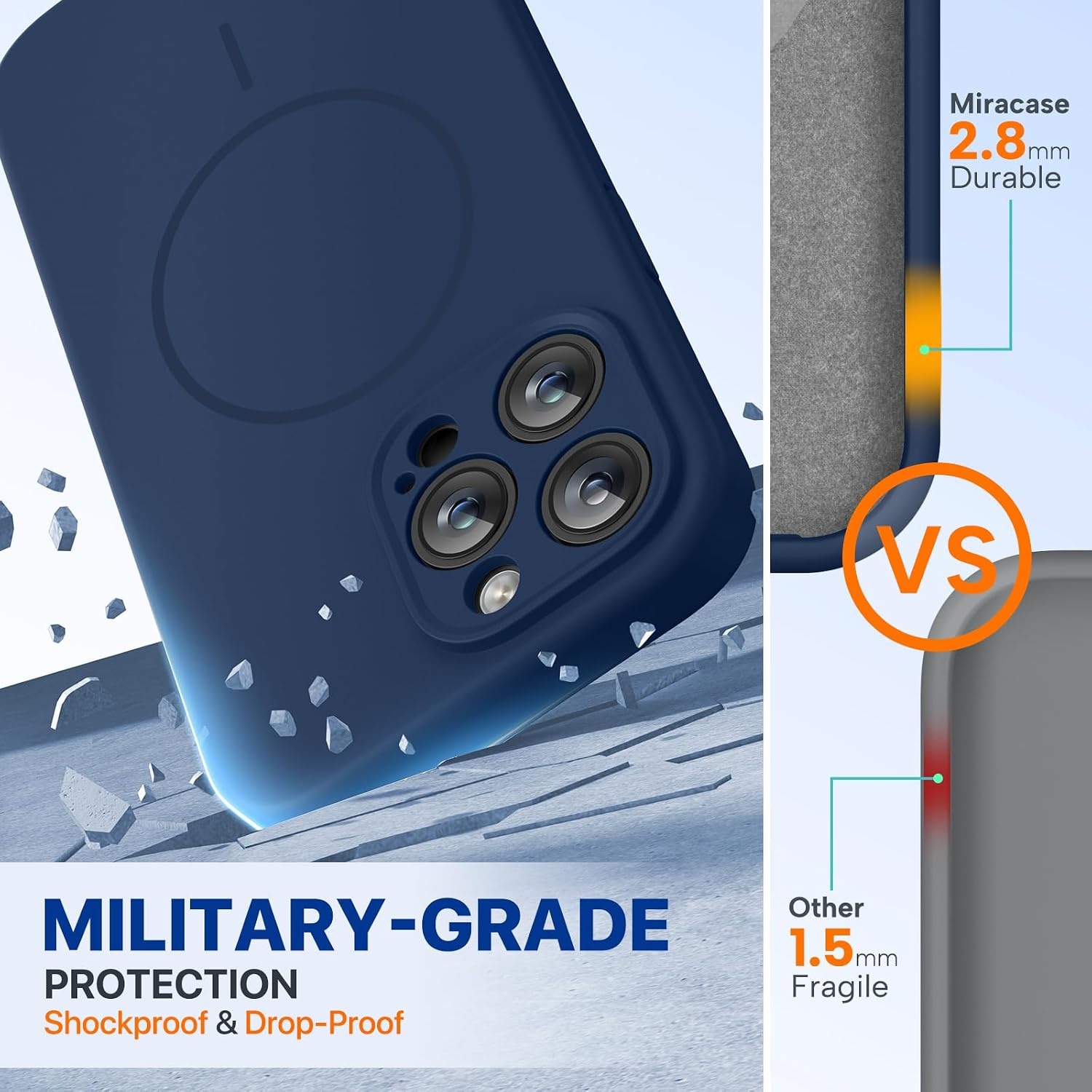 image:imageMiracase Magnetic for iPhone 14 Pro Max Case Silicone Dark Blue