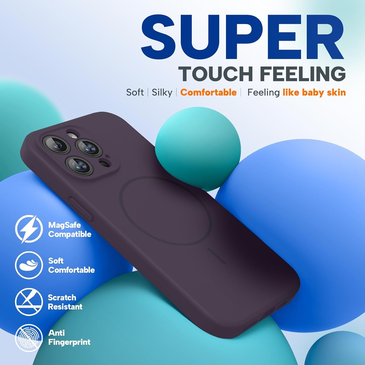 image:imageMiracase Magnetic for iPhone 14 Pro Max Case Silicone Dark Purple