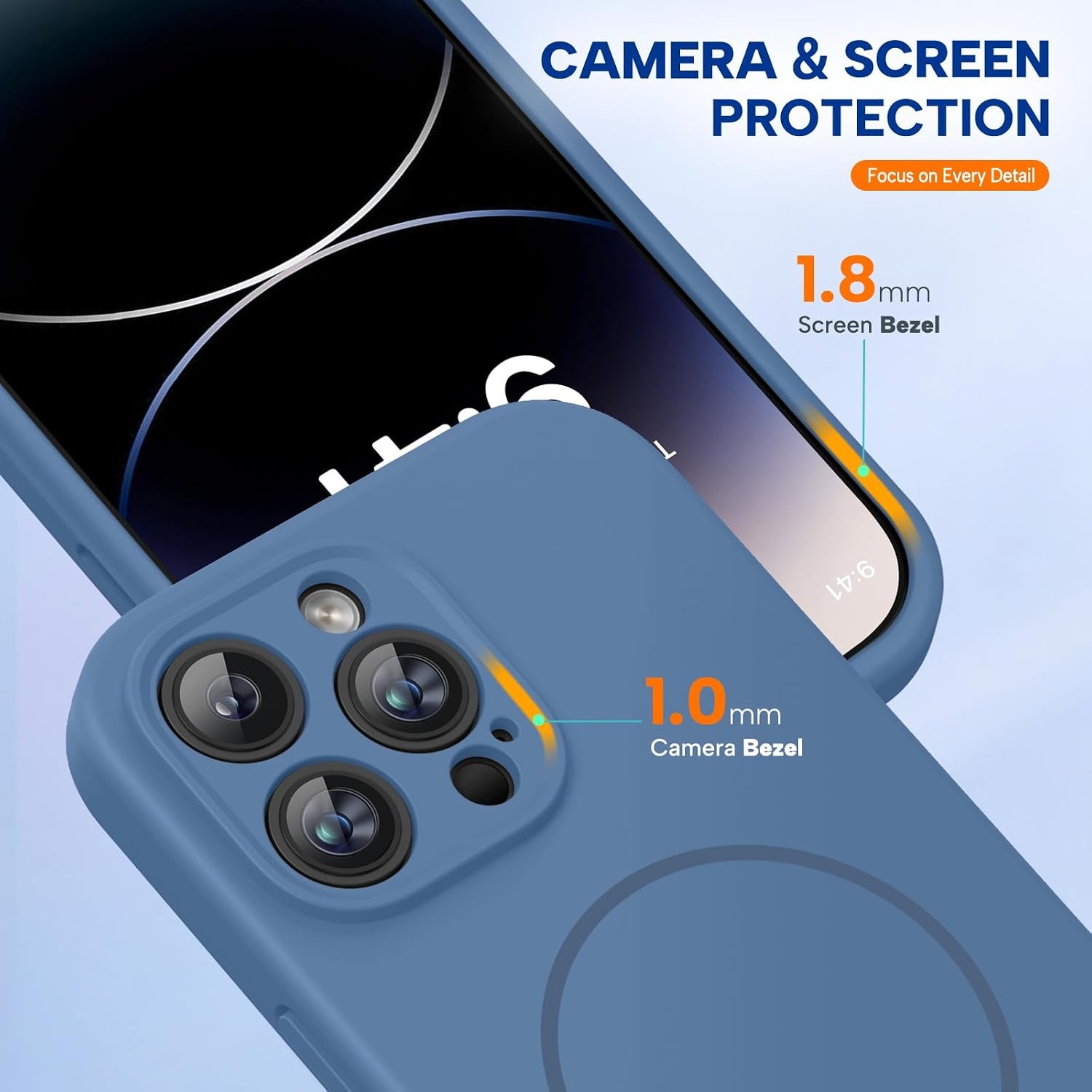 image:imageMiracase Magnetic for iPhone 14 Pro Max Case Silicone Glass Blue