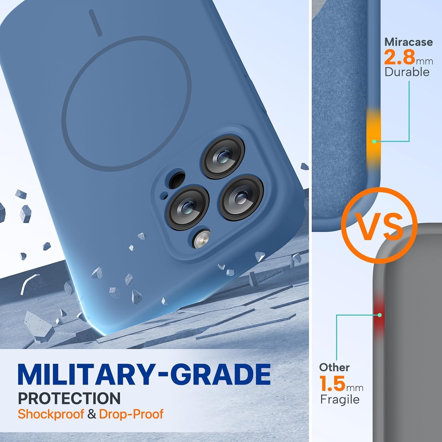 image:imageMiracase Magnetic for iPhone 14 Pro Max Case Silicone Glass Blue