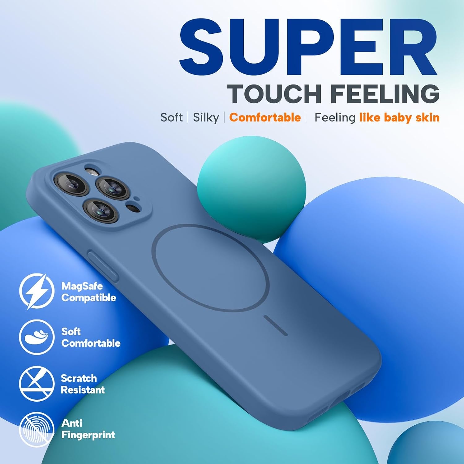image:imageMiracase Magnetic for iPhone 14 Pro Max Case Silicone Glass Blue