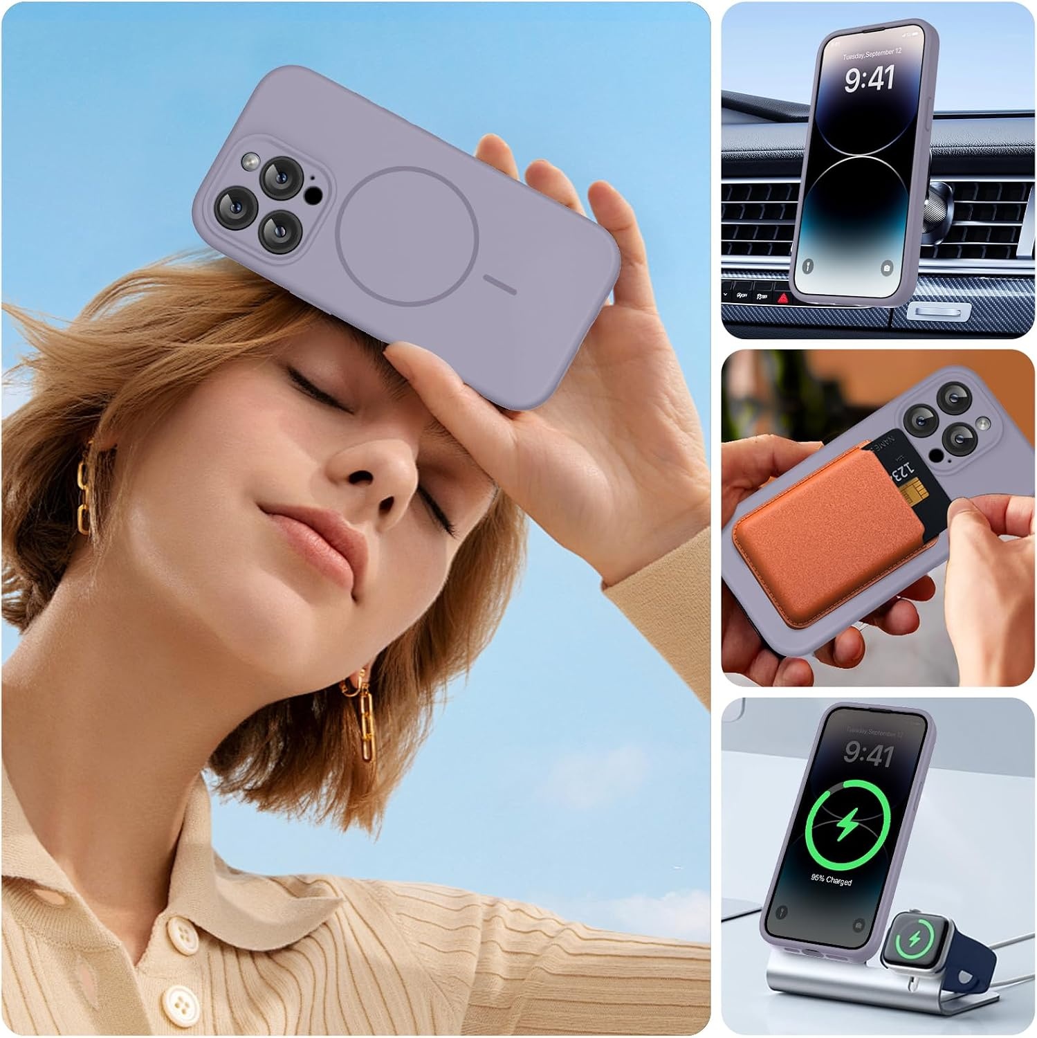 image:imageMiracase Magnetic for iPhone 14 Pro Max Case Silicone Lavender Gray