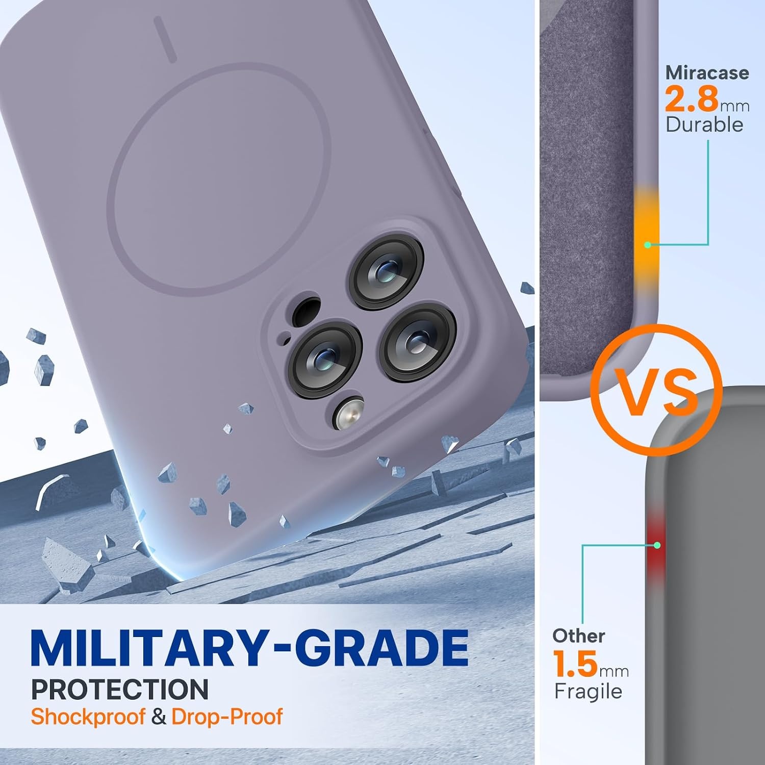 image:imageMiracase Magnetic for iPhone 14 Pro Max Case Silicone Lavender Gray