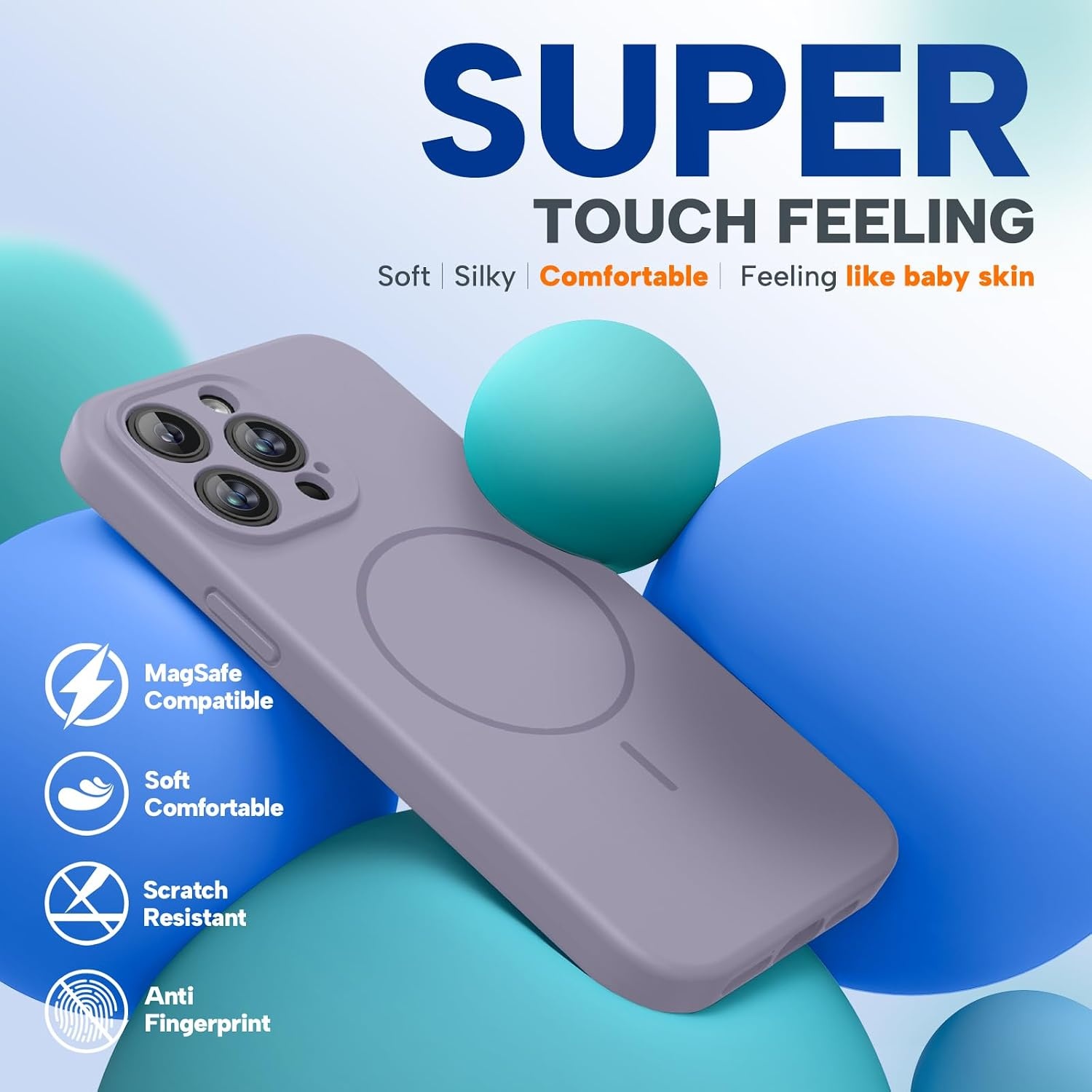 image:imageMiracase Magnetic for iPhone 14 Pro Max Case Silicone Lavender Gray
